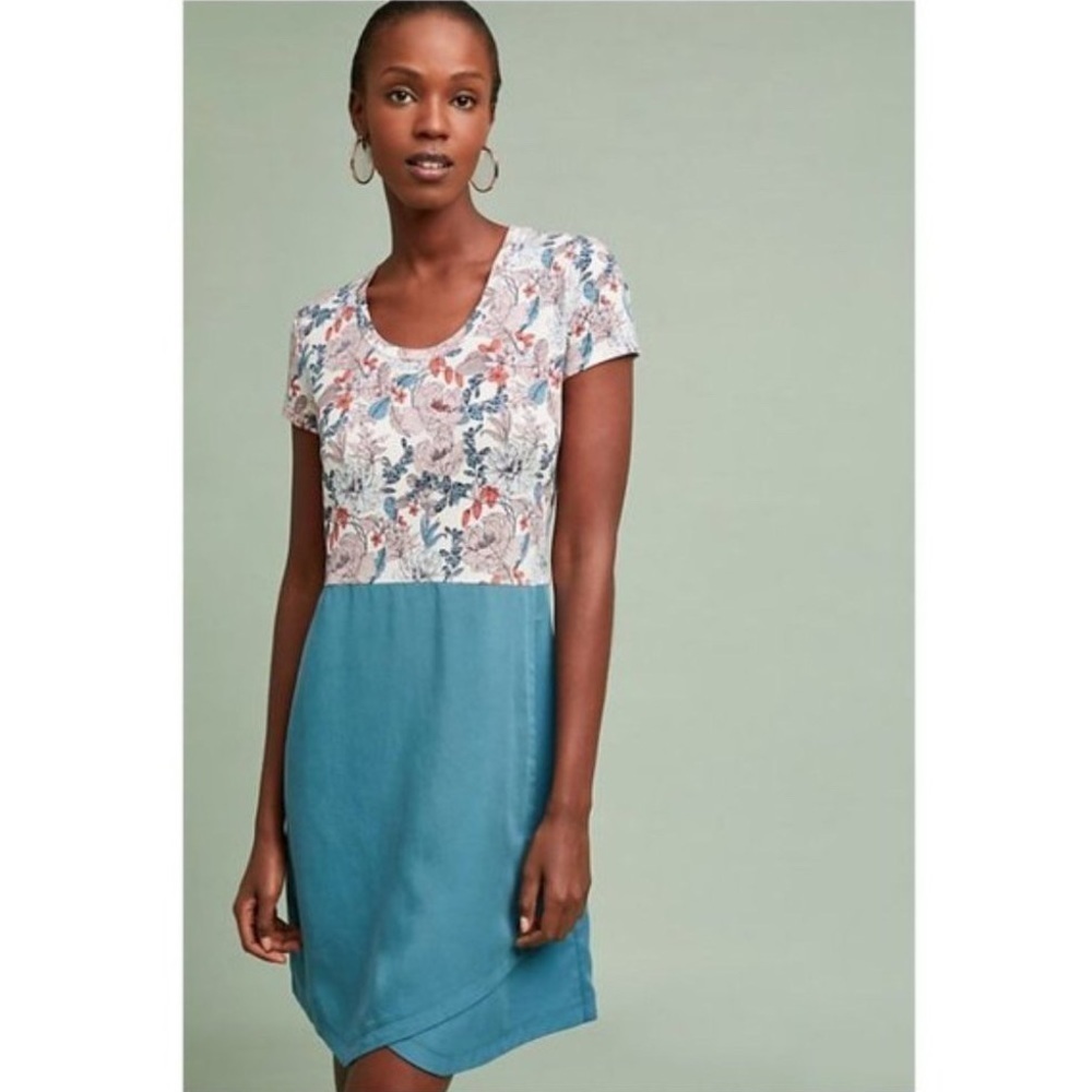 Anthropologie Blue Multicolor Dolan Left Coast Teal Fletcher Floral Dress Sz XS